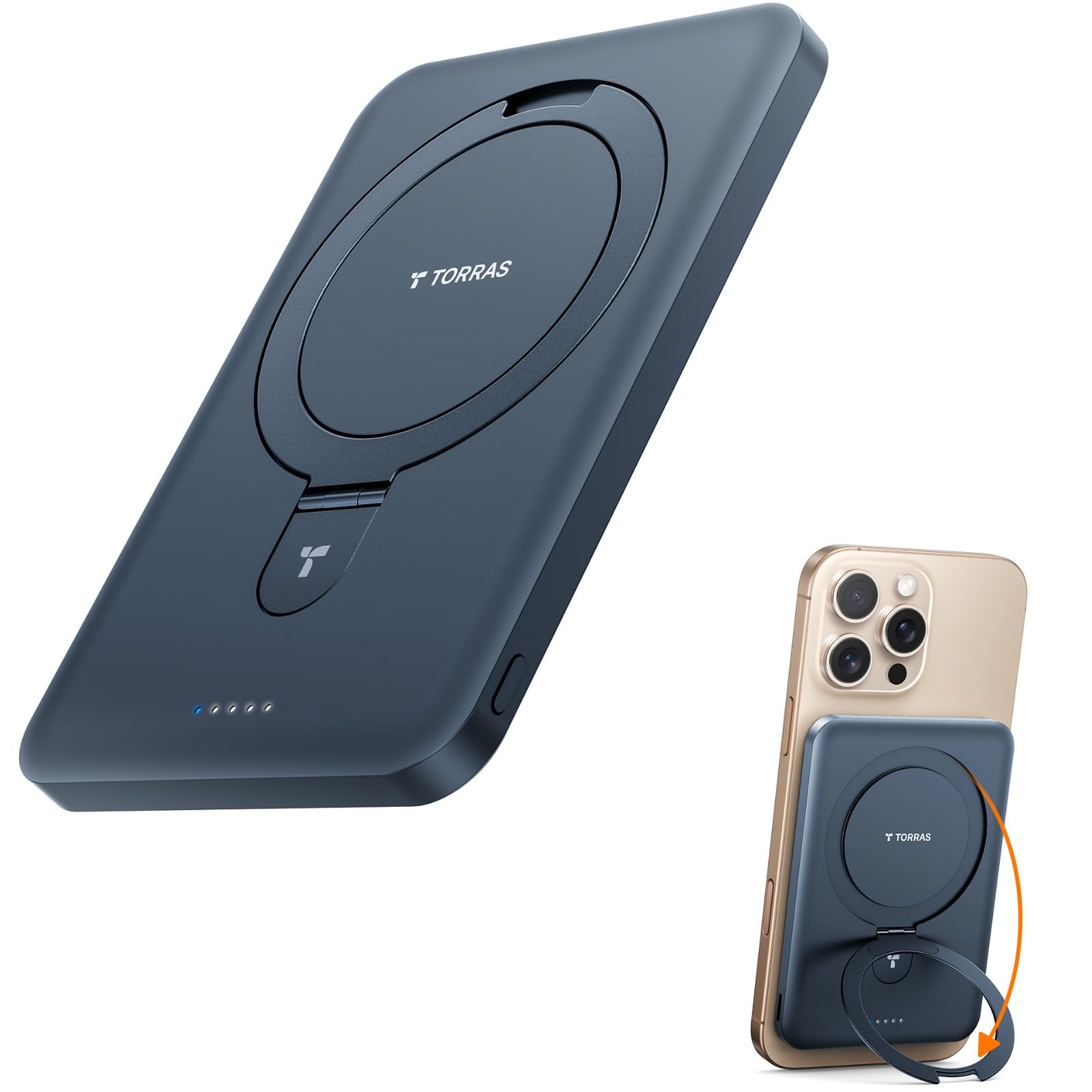 TORRAS 0.45" Slim Magnetic Portable Charger Power Bank for iPhone 5000 mAh 22.5W PD Fast Charging Wireless Battery Pack O Stand Compatible with Magsafe, i Phone 16 Pro Max, Pro,15,14,13,12, Black