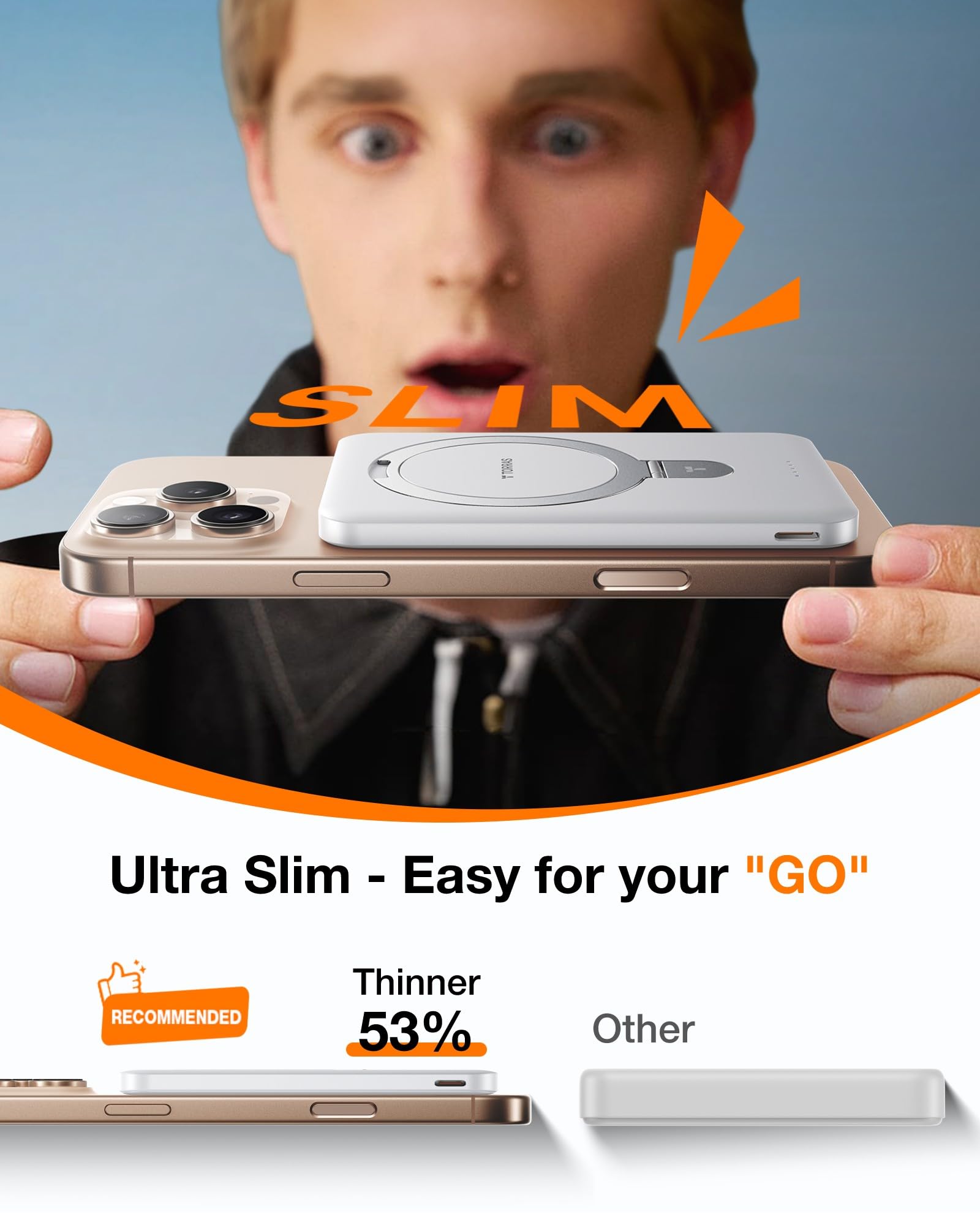 TORRAS 0.45" Slim Magnetic Portable Charger Power Bank for iPhone 5000 mAh 22.5W PD Fast Charging Wireless Battery Pack O Stand Compatible with Magsafe, i Phone 16 Pro Max, Pro,15,14,13,12, Black