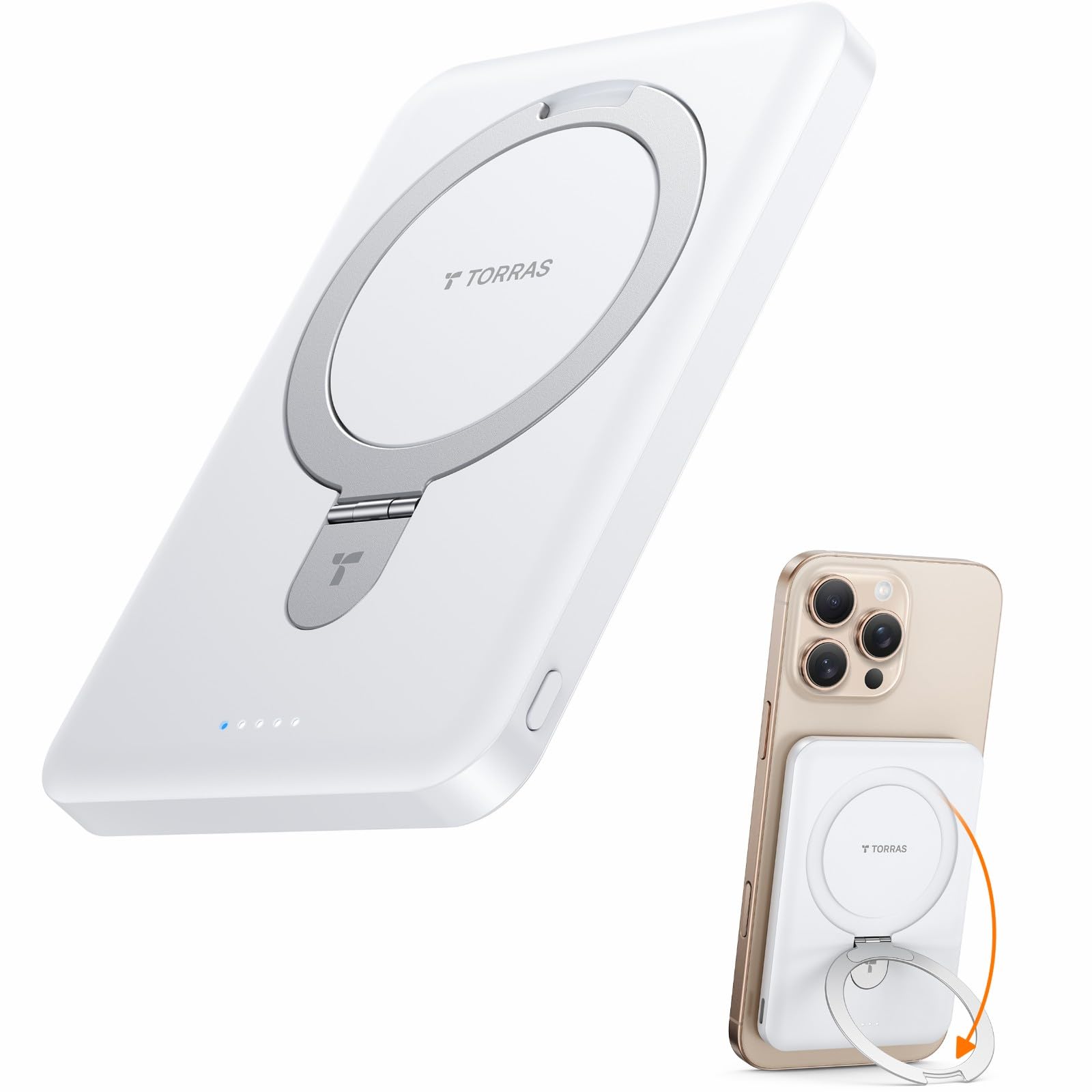 TORRAS 0.45" Slim Magnetic Portable Charger Power Bank for iPhone 5000 mAh 22.5W PD Fast Charging Wireless Battery Pack O Stand Compatible with Magsafe, i Phone 16 Pro Max, Pro,15,14,13,12, Black