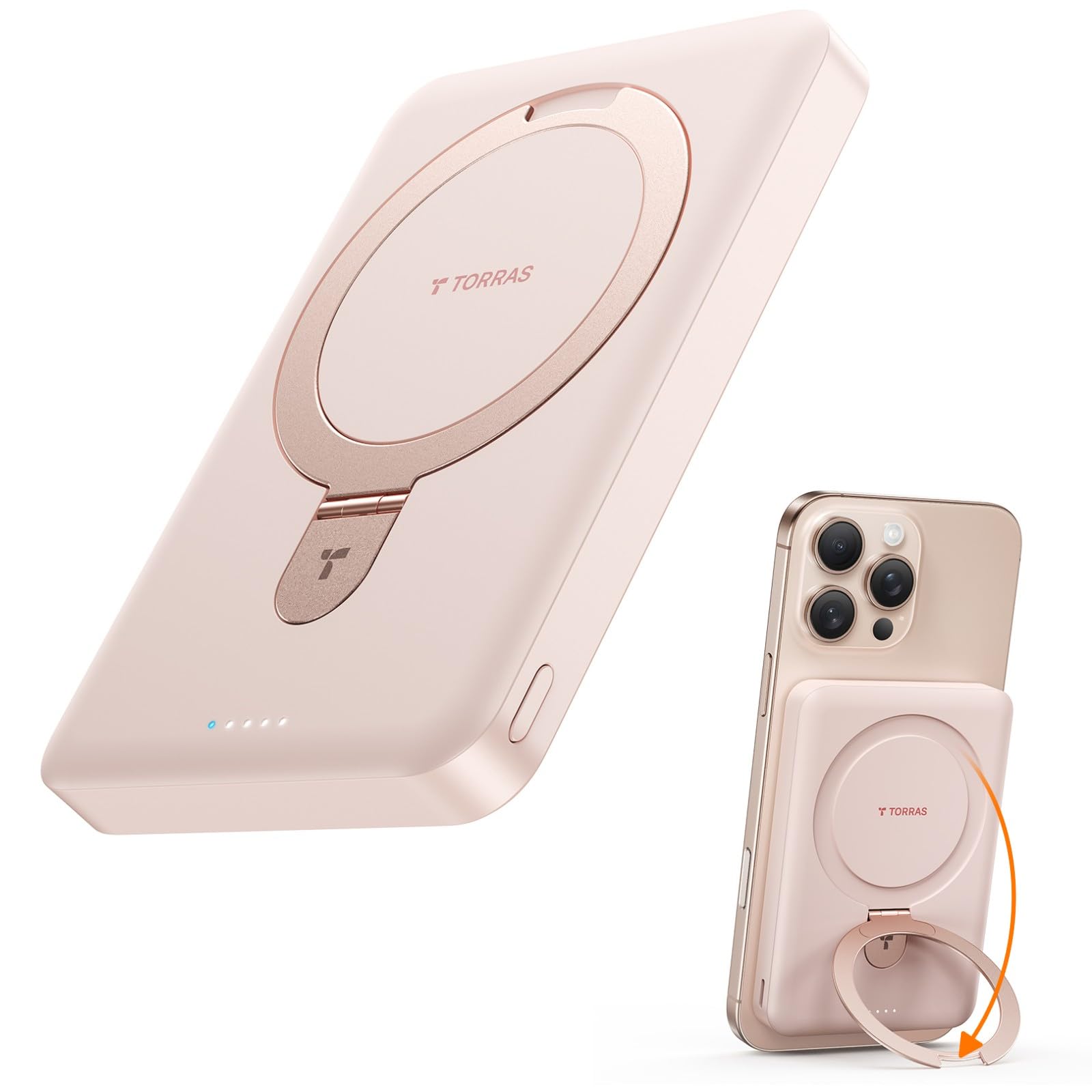 TORRAS 0.45" Slim Magnetic Portable Charger Power Bank for iPhone 5000 mAh 22.5W PD Fast Charging Wireless Battery Pack O Stand Compatible with Magsafe, i Phone 16 Pro Max, Pro,15,14,13,12, Black